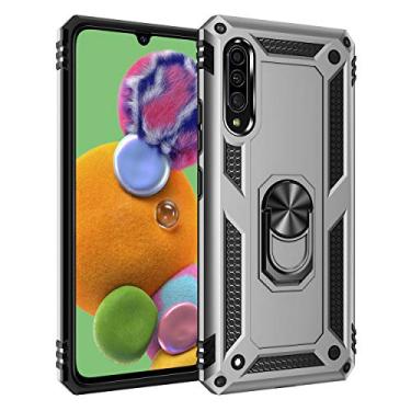 Imagem de SORAKA Capa para Samsung Galaxy A90 5G com suporte de anel de metal, capa à prova de choque, borda de silicone macio, capa traseira rígida de policarbonato com placa de metal para suporte magnético de