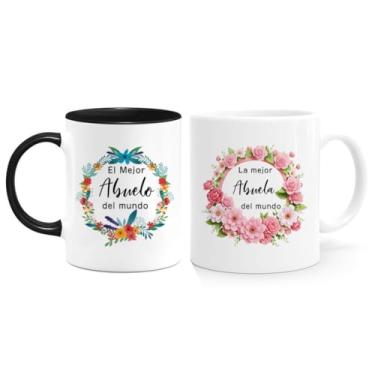 Imagem de PEJAFAN Conjunto de 2 canecas de café La Mejor Abuela Abuelo Del Mundo - Melhor presente para avó vovô em espanhol para o dia das mães, dia dos pais, aniversário, caneca de Natal 325 ml (La Mejor