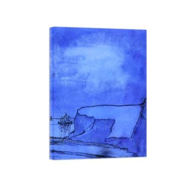 Imagem de Paisagem Abstrata Pôster Famosas Pinturas-Reprodução em Tela-Imagem Decoração Sala de Estar(Blue Coast with Cliffs) 50x70cm-19x27in Tela Embrulhada