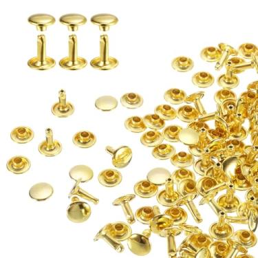 Imagem de HARFINGTON 80 conjuntos de rebites de tampa dupla 9 x 10 mm aço carbono cabeça redonda botões de pressão parafusos parafusos de metal tubular para decoração de artesanato em couro, ouro
