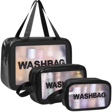 Imagem de Kit 3 Necessaire Maquiagem Transparente WashBag A Prova De Água (PRETO)