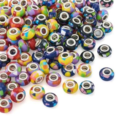 Imagem de Spritewelry Miçangas europeias de resina para fabricação de joias 14 mm contas de orifício grande 100 peças boêmia Rondelle conta espaçadora para artesanato DIY pulseira colar brinco