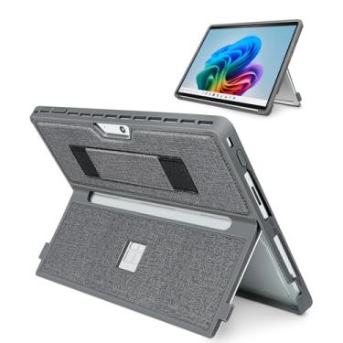 Imagem de Capa para Microsoft Surface Pro 11/10/9/8 de 13 polegadas, com capa para stent e alça de mão, capa resistente à prova de choque multifuncional compatível com teclado tipo capa, material TPU/PU (cinza)