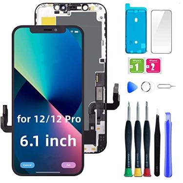 Imagem de bstdianzi Kit de substituição de tela LCD para iPhone 12/12 Pro, reparo de tela sensível ao toque LCD Incell para iPhone 12, montagem de moldura digitalizadora com adesivo à prova d'água + ferramentas