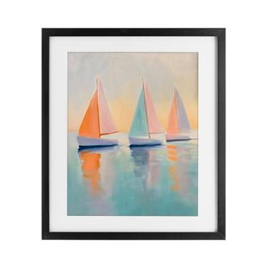Imagem de Stupell Industries Impressão emoldurada preta trio de veleiro pastel sob vidro, design por LSR Design Studio, 21 x 17