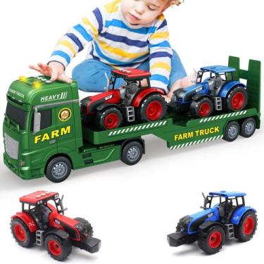 Imagem de Farm Truck Toy Yiwsnust Large Flatbed com 2 tratores de 3 a 8 anos