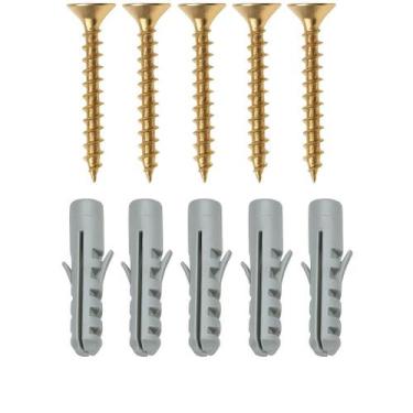 Imagem de Kit 100 Parafusos Chipboard Cabeça Chata Zincados + 100 Buchas Nylon -