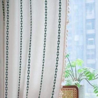 Imagem de Cortinas Deeprove Verde Esmeralda Boho, 24 cm de comprimento, algodão 