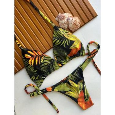 Imagem de Biquini Feminino Cortininha Com Bojo e Calçinha Fita Marquinha Bronze 