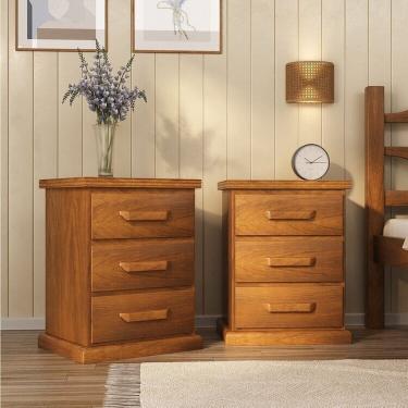 Imagem de Kit 2 mesa de cabeceira Nathalia - 100% madeira  Mogno Mel