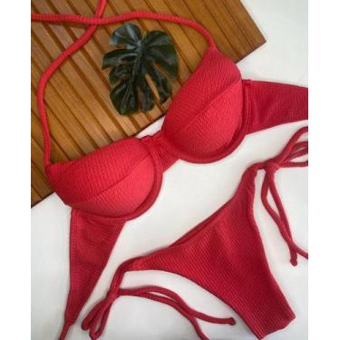 Imagem de Conjunto de Biquini Meia Taça Com Bojo Removivel e Calcinha de Amarrar
