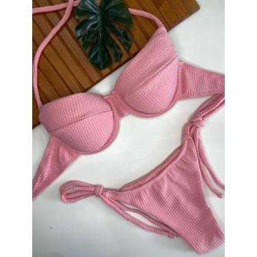 Imagem de Conjunto de Biquini Meia Taça Com Bojo Removivel e Calcinha de Amarrar