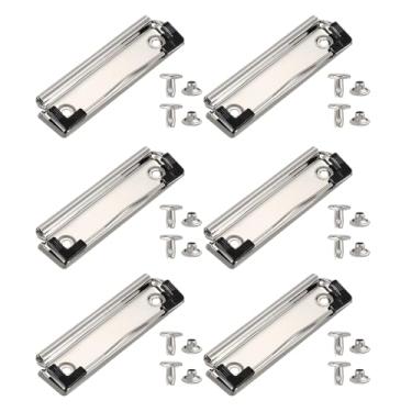 Imagem de PATIKIL Clipes de prancheta de metal de 9 cm, pacote com 6 clipes montáveis de alta aderência, grampo de molas fortes com aderência de borracha e 12 rebites para escritório, casa, prata (brilhante)