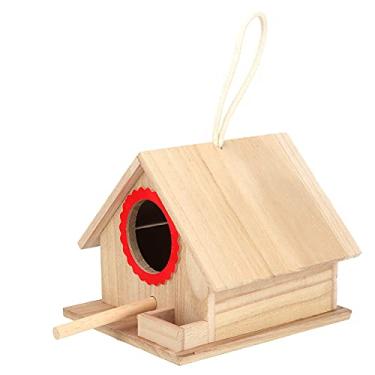 Imagem de KIMISS Ninho de Ave de Pinheiro Pendurado para Estação de Alimentação - Casa de Pássaros de Madeira Aconchegante Com Cordão Forte e (Vermelho)