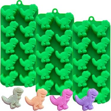 Imagem de Pacote com 3 moldes de chocolate de dinossauro. Moldes fofos de geleia de silicone de silicone para assar sabonete, giz de cera, enfeite de cupcake, decorações de bolo