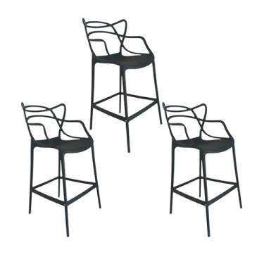 Imagem de Banqueta Allegra Preta Alta Kit com 3 Unidades Ecom Home – Design Moderno, Proteção UV, Ideal para Cozinha, Bancada e Área Gourmet