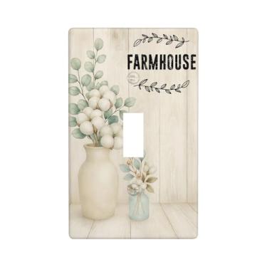 Imagem de Placa de cobertura decorativa para interruptor de luz floral Farmhouse – 1 placa de parede de balancim individual, placa frontal moderna para banheiro, cozinha, decoração de casa, capas de placa de