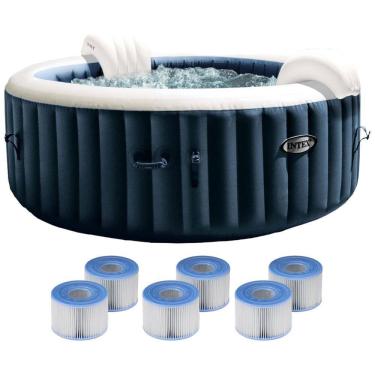 Imagem de Spa Inflável Hidromassagem para 4 Pessoas com 6 Cartuchos de Filtro Substituição, Intex 28429EP, Azul