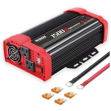 Imagem de Inversor de Potência 1500W 12V Para AC 2 Tomadas, USB, 110v, NDDI, Vermelho