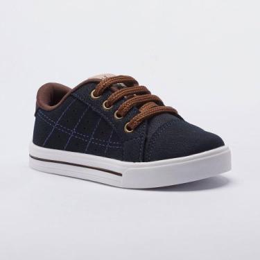 Imagem de Tênis Infantil Menino Cadarço Bordado - Pequito, 28, Marinho