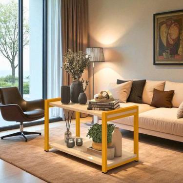 Imagem de Mesa de Centro Lateral Canto Atenas 2 Prateleiras MDF Estrutura de Met