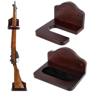 Imagem de GlikCeil Conjunto de 3 suportes verticais para armas, suporte de madeira, ganchos de madeira para parede, para parede, para espingardas, arcos, exibição de armazenamento (clássico, marrom avermelhado)