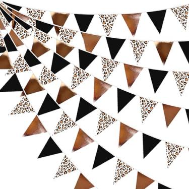 Imagem de Decorações de festa de chita de 8,5 m metálico marrom preto leopardo triângulo bandeira flâmula tecido guirlanda flâmulas para animais selvagens aniversário chita chá de bebê selva safári decoração de