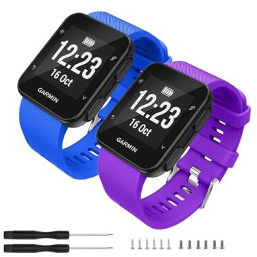 Imagem de TopPerfekt Pulseira compatível com Garmin Forerunner 35, pulseira de silicone macio de substituição para smartwatch Garmin Forerunner 35 (2 azuis, roxas)