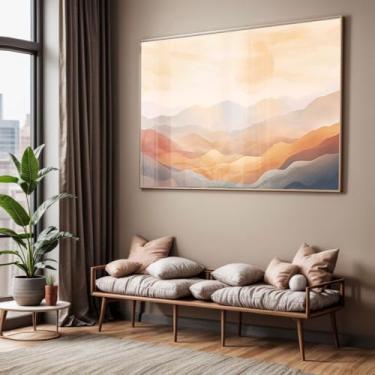 Imagem de Quadro com Moldura e Acrilico Cristal Vidro Sala Quarto Abstrato Montanhas Terracota Decorativo Horizontal Grande Hall
