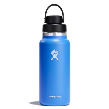 Imagem de Hydro Flask Garrafa de água - aço inoxidável isolado - tampa de boca larga, não derrama, à prova de vazamento em azul cascata de 947 ml