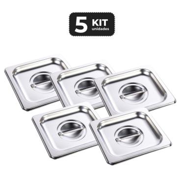 Imagem de Kit 5 Tampa Para Cuba Sem Recorte Inox 1/6 Gn P/ Buffet