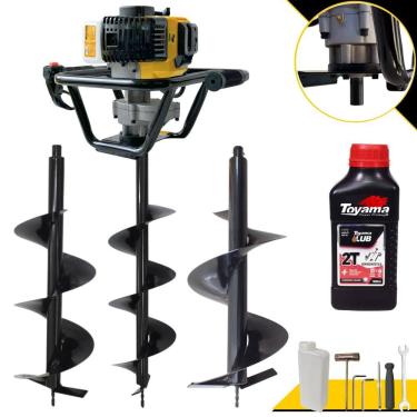 Imagem de Perfurador de Solo Lynus PSL-517 À Gasolina Motor 2T 52cc 1,8HP 9.000rpm Empunhadura Ergonômica + Brocas 80x20, 80x25 e 80x30 + ÓLEO TOYAMA 2T