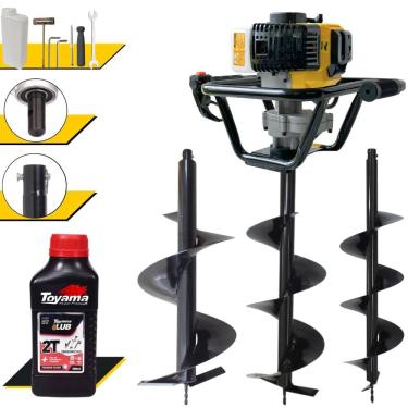 Imagem de Perfurador À Gasolina Lynus PSL517 52cc 1,8HP 9.000rpm P/ Construção Civil e Mourões Com Brocas 80x20cm, 80x25cm e 80x30cm + EXTRA ÓLEO TOYAMA 2T