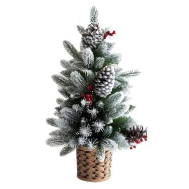 Imagem de Árvore de Natal pequena de 60 cm com pinha, árvore de Natal artificial para decoração de escritório em casa