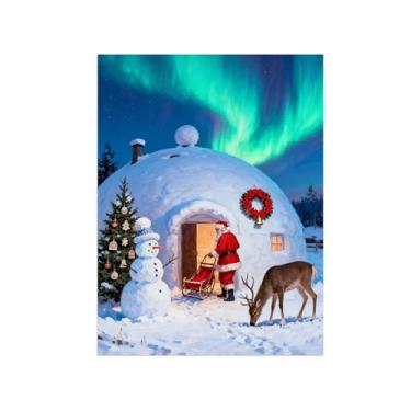 Imagem de Impressões em tela Natal-Quadros decoração parede-Paisagem inverno veado-aurora-Pintura para sala de estar banheiro 60x80cm Sem Moldura