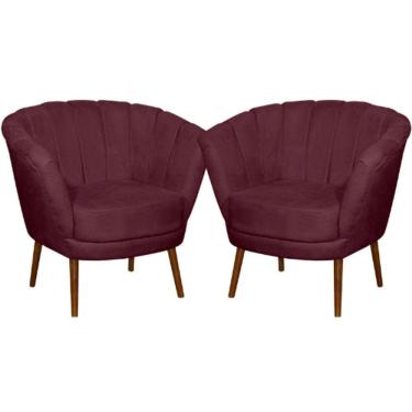 Imagem de Kit 02 Poltrona Pétala Flor Decorativa Suede Bordô