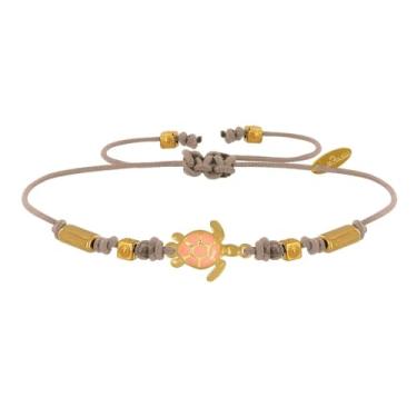Imagem de LES POULETTES JEWELS - Pulseira de tartaruga esmaltada laranja em latão dourado - Bege