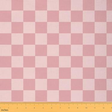 Imagem de Tecido quadriculado retrô adolescentes mulheres homens rosa dégradé tecido estofado xadrez para cadeiras sofá sofá crianças meninos meninas geométrico vintage para projetos de casa DIY, decoração
