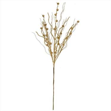 Imagem de Galho Champagne Glitter Bolinhas Folhagens Natalino 80cm 3UN - Magizi