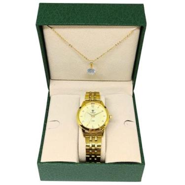 Imagem de Kit Relógio Feminino Tuguir Analógico 2136 - Dourado e Bege - TUGUIR I