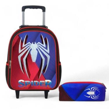Imagem de Mochila Rodinha Infantil Escolar Masculina Aranha + Estojo - RDM, Pret