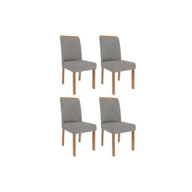 Imagem de Cadeira Sala De Jantar Fernanda Wood Kit 4 Un Carvalho-linho Grafite - Cimol