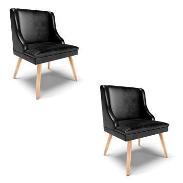 Imagem de Kit 02 Cadeiras de Jantar Liz Corano Preto Pés Palito Natural - D'Rossi