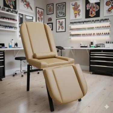Imagem de Maca Fixa 3 Posições Reclinável Tatuagem Estética Massagem Compact One (Dourado)
