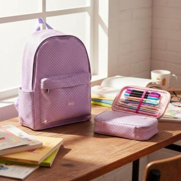 Imagem de Kit Mochila 2 Bolso E Estojo Perfurado Pu 100 Caneta Lilas - BRW