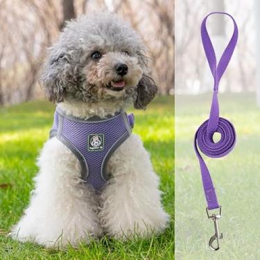 Imagem de Peitoral para animais de estimação, roxo, 1 peça, ajustável, refletivo, para cães e gatos, com correia peitoral respirável (M)