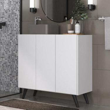 Imagem de Gabinete Banheiro 3 Portas Retrô 90Cm Mp5030 Branco/Preto - MULTIMOVEI