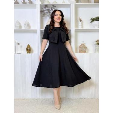 Imagem de Vestido Feminino de Linho com Casaco Manga Curta Elegante de Festa - F