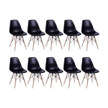 Imagem de Conjunto com 10 Cadeiras DKR Eames Preto e Madeira