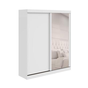 Imagem de Guarda-Roupa Solteiro com Espelho Zeine sem Pés 2 Portas 2 Gavetas Branco